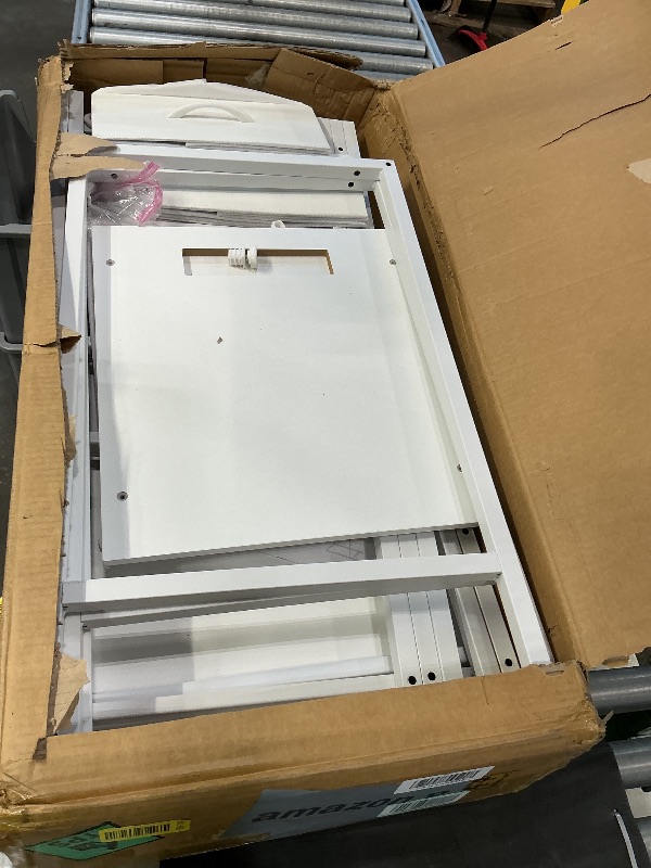 Photo 1 of ***SEE CLERK COMMENTS***GYIIYUO 93'' Two Person Desk with LED Lights & Charging Station, Long Desk with 3 Drawers and Printer Shelf, Double Computer Desk, 2 Person Writing Study Table Workstation for Home Office, White