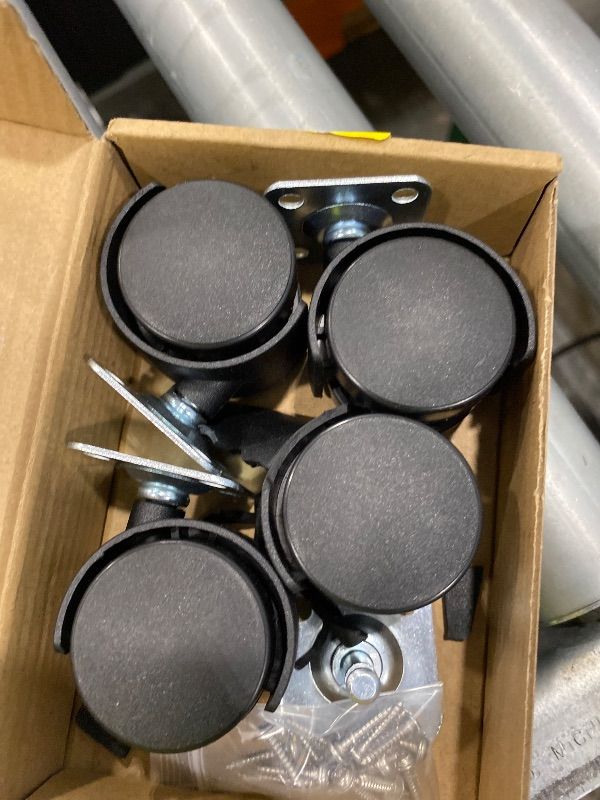 Photo 1 of *Major Damaged* 1.5 Inch Furniture Caster Wheels, Plastic Casters Set of 4, Plate Swivel Nylon Small Casters for Carts, Furniture, Baby Bed, Kitchen, Cabinet, Table (with Stainless Steel Screws)