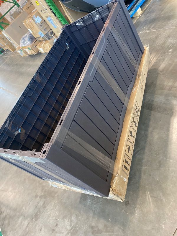 Photo 1 of *Major Damaged - Check clerk notes*
YITAHOME 120 Gallon Resin Deck Box, Weather Resistant Outdoor Storage Box for Patio Cushions, Garden Tools, Pool Supplies, Lockable, Easy Assembly, Extra Seat or Table (Dark Brown)
