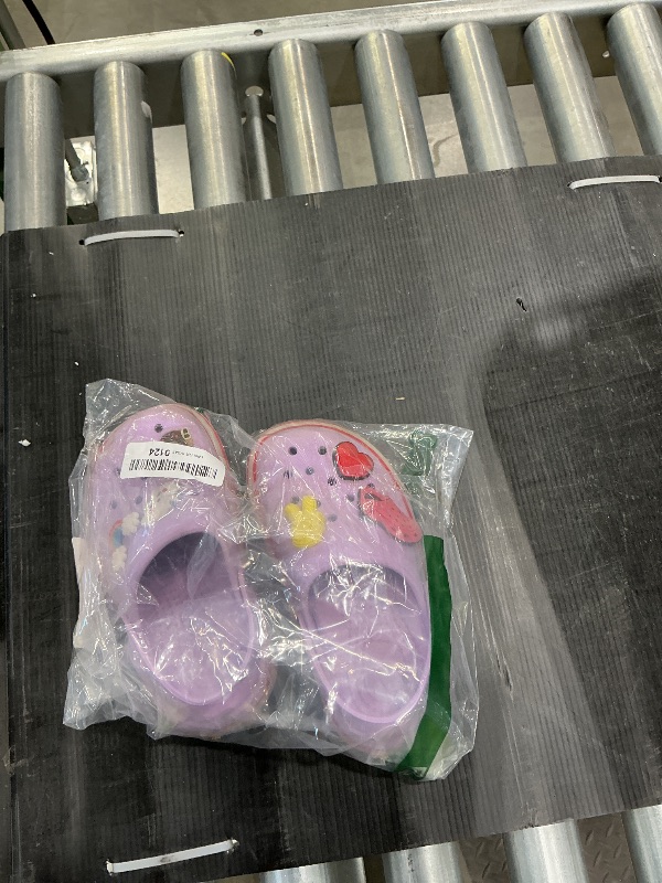 Photo 1 of ***READ CLERK NOTES*** XPKWS Toddler Kids Clogs Boys Girls LED Garden Shoes Light up Sandals Slip on Quick Dry Beach Slippers (Purple,30)