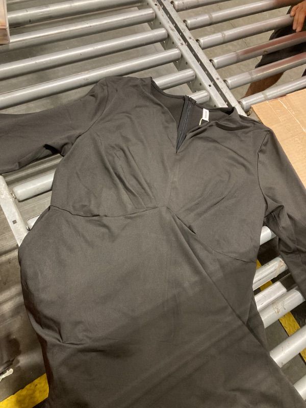 Photo 1 of ***SIZE 2XL***Nmoder Women's Plus Size Stretchy Flared Wrap Dress Casual Wedding Guest Cocktail Work Midi Dresses V Neck 3/4 Sleeve A-Line Swing Black 2XL