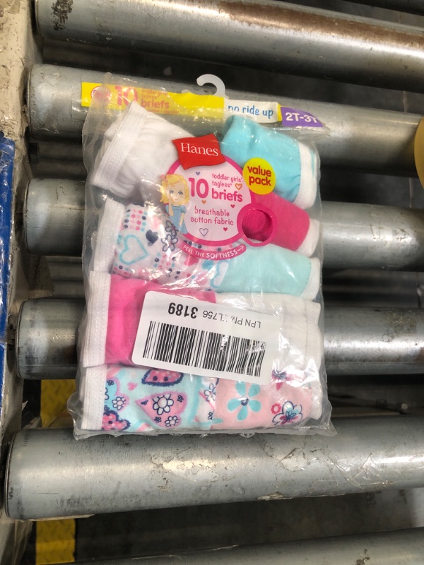 Photo 1 of   one missing *******  Hanes Girls And Toddler Underwear, Cotton Knit Tagless Brief, Hipster, Bikini Panties, Multipack (Colors May Vary), Briefs - Assorted 2 - 10 Pack, 2-3T US