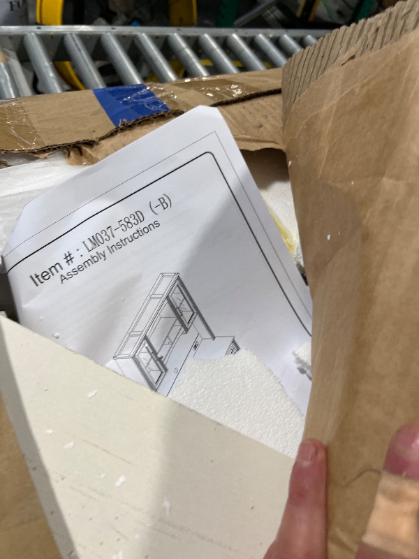 Photo 1 of JXQTLINGMU Farmhouse 76" Height Computer Desk with Hutch, Office Desk with Charging Station, Drawers and Storage Cabinet, Workstation for Office Home, Brown