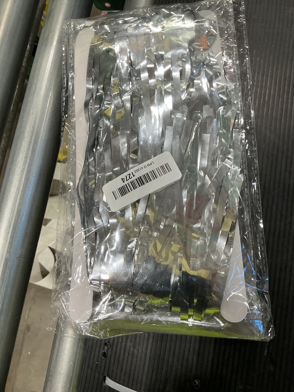 Photo 1 of 2PC Silver Streamers Party Decorations, Tinsel Backdrop Curtain Fringe Door Streamers Backdrop Party Decorations, Silver Fringe Backdrop for Disco Bachelorette Birthday Decorations