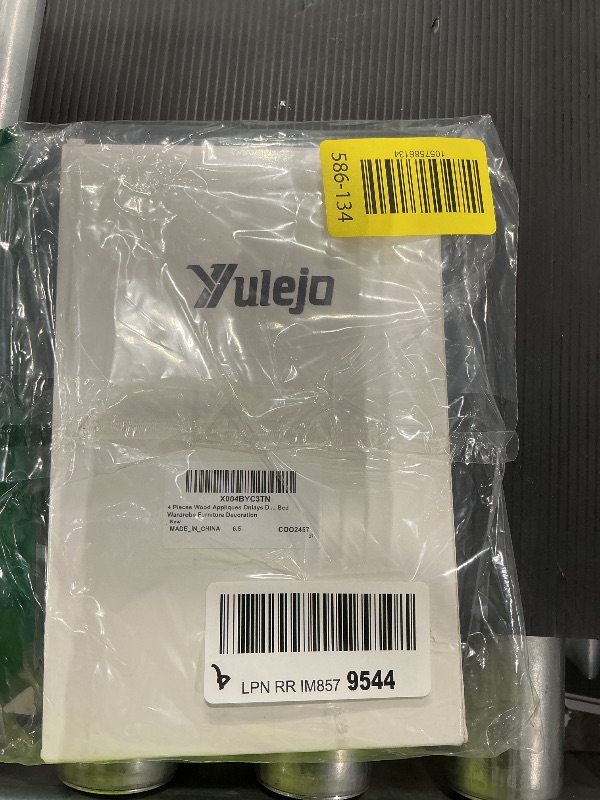 Photo 1 of 4 Pieces Wood Appliques Onlays Decorative Wooden DIY Applique and Onlays for Furniture Unpainted Carved Corner for Cabinet Door Bed Wardrobe Furniture Decoration