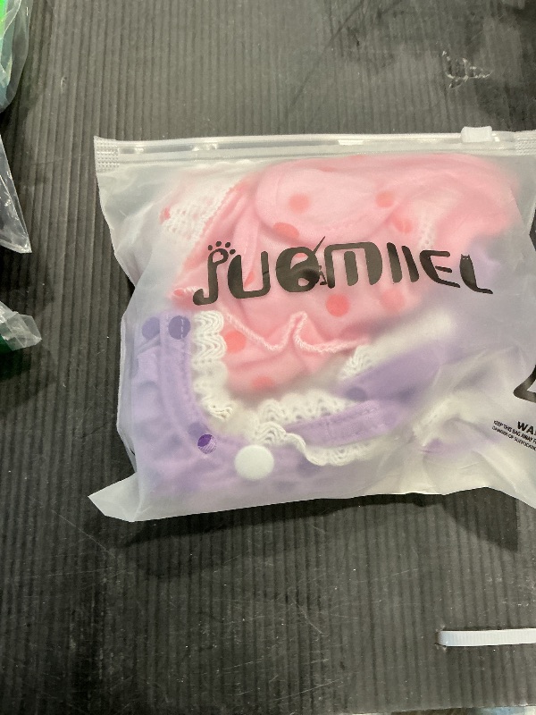 Photo 1 of 2 Pieces Washable Female Diapers with Suspender Comfort Reusable Doggy Diapers Reusable Puppy Sanitary Panties Dog Underwear Diaper for Small Girl Dogs in Period Heat (Pink&Purple,S)