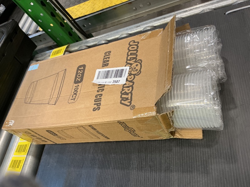 Photo 1 of 100 Pack 12 OZ Clear Plastic Cups, Cold Party Drinking Cups, Clear Disposable Cups Fruit/Ice Cream/Cupcake/Iced Cold Drinks