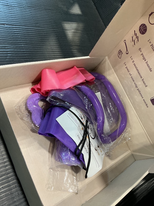 Photo 1 of *Missing Parts*
ElaraFit Home Pilates Kit for Women Purple Pilates Equipment Ring and Ball Set Magic Circle Hoop with 5 Resistance Bands Compact Toning Fitness Essentials Starter Set Accessories
