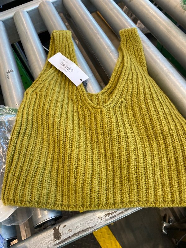 Photo 1 of **TOP ONLY**The Drop Women's Sylvie Double V-neck Textured Rib Cropped Sweater Tank, Olive Oil, S