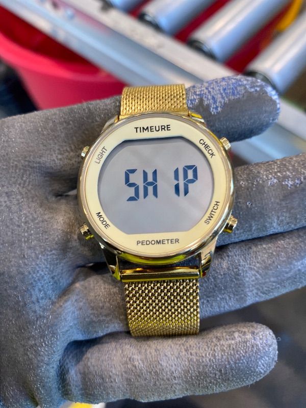 Photo 1 of *Major Damaged*TIMEURE Women's Step Counter Watch with Stainless Steel Bracelet, Stylish Design, No App, No Charging Needed for Step, Calorie, Distance, Alarm, Countdown Timer?TU-2401(Gold)