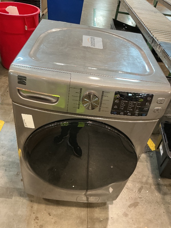 Photo 1 of *Minor Damaged - Check clerk notes*
Kenmore 4.5 cu. ft. Front Load Washer with Stain Removing Steam Treatment - Reduce Laundry Time with Accela Wash - LED - ENERGY STAR Certified - Metallic Silver