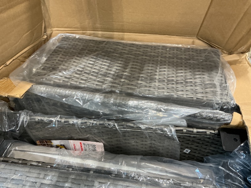 Photo 1 of *MISSING 2 BOXES* 6 Piece Outdoor Patio Furniture Set with Coffee Table, Rattan Deck Conversation Sofa Set, All-Weather Sectional Rattan Sofa with Glass Top Coffee Table, Garden, Porch, Poolside, Brown + Beige