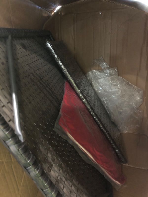 Photo 1 of ****JUST TABEL AND COUSHIONS GLASS IS NOT BROKEN******* Pieces Patio Furniture Sets Outdoor All-Weather Sectional Patio Sofa Set PE Rattan Manual Weaving Wicker Patio Conversation Set with Glass Table&Ottoman Cushion and Red Pillows