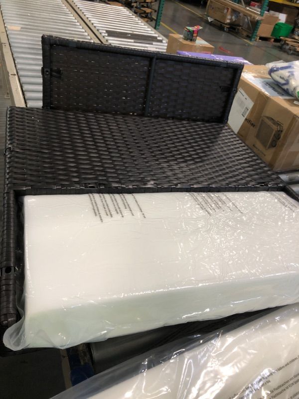 Photo 1 of ****JUST TABEL AND COUSHIONS GLASS IS NOT BROKEN******* Pieces Patio Furniture Sets Outdoor All-Weather Sectional Patio Sofa Set PE Rattan Manual Weaving Wicker Patio Conversation Set with Glass Table&Ottoman Cushion and Red Pillows