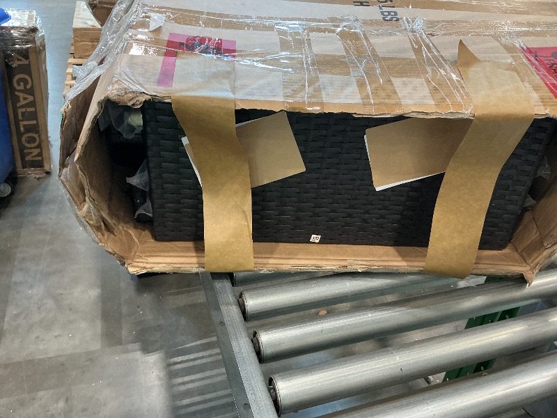 Photo 1 of ****JUST TABEL AND COUSHIONS GLASS IS NOT BROKEN******* Pieces Patio Furniture Sets Outdoor All-Weather Sectional Patio Sofa Set PE Rattan Manual Weaving Wicker Patio Conversation Set with Glass Table&Ottoman Cushion and Red Pillows