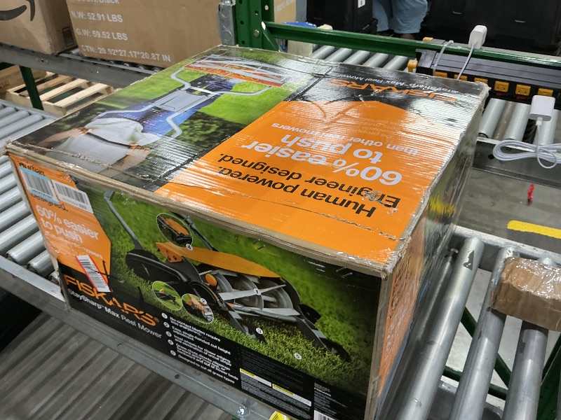 Photo 1 of ***SELLING FOR PARTS*** ***READ CLERK NOTES*** Fiskars Push Mower, Cut Width Manual Reel Mower with No Motor, Eco-Friendly Manual Reel Lawn Care, 18", Black