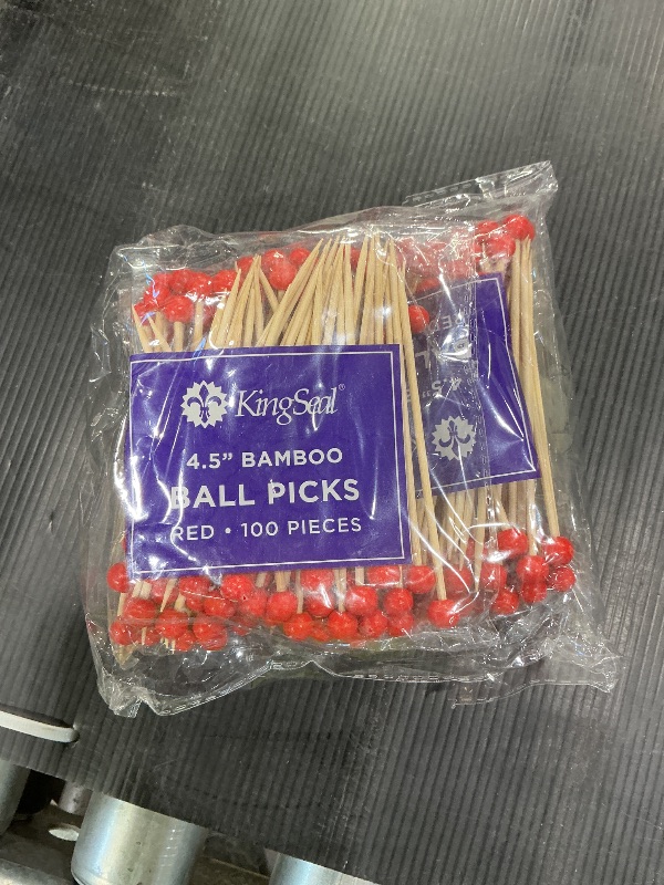 Photo 1 of 200 Count | KingSeal Bamboo Specialty Cocktail Party Picks, 4.5 Inches, Red Ball Head, Perfect for Appetizers and Cocktails, Bulk Pack - 2 Packs of 100