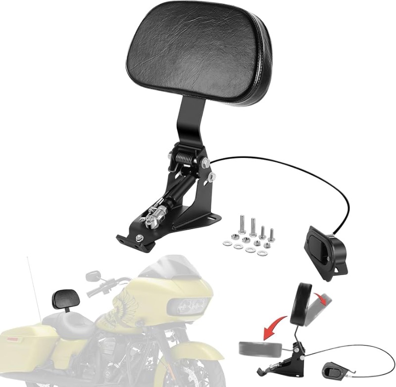 Photo 1 of Adjustable Rider Backrest for Harley Touring 2009-later, Motorcycle Front Driver Back Rest Foldable Pad Seat Kit Compatible for Harley Davidson CVO Street/Road/Electra Glide Road King Ultra