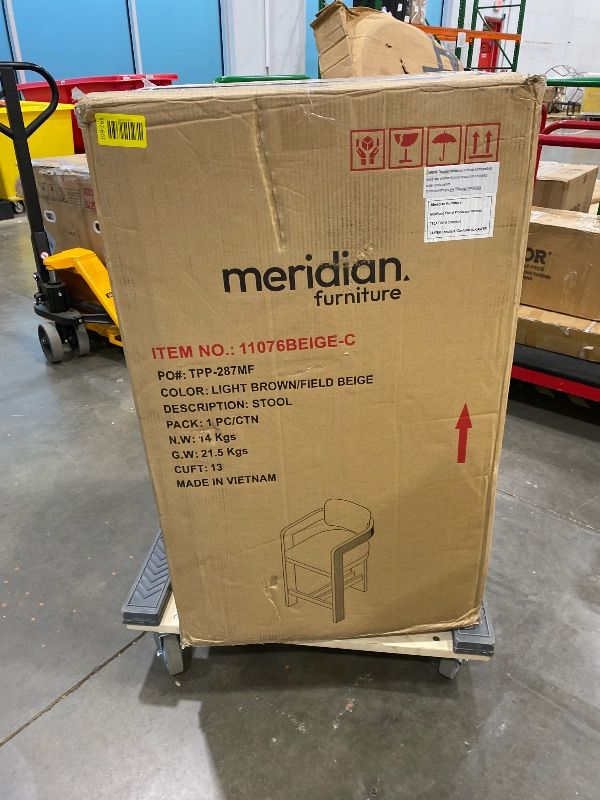 Photo 1 of ***READ CLERK NOTES*** ***PARTIAL SET - ONLY 1 Chair***
Meridian Furniture 11076Beige-C Sacha Collection Art Deco Stool with Rich Beige Linen Textured Fabric, Two Tone Weave, Solid Wood Brown Walnut Finish, Fluted Wood, 20.5" W x 21" D x 37.5" H, Beige