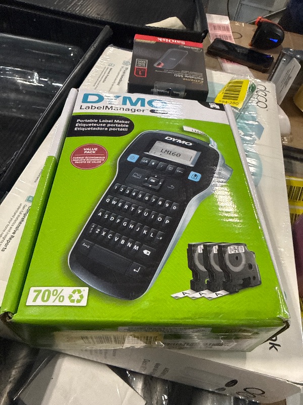Photo 1 of ****MISSING LABEL CASSETTES***** DYMO LabelManager 160 Portable Label Maker Bundle, Easy-to-Use, One-Touch Smart Keys, QWERTY Keyboard, Large Display, For Home & Office Organization, Includes 3 D1 label cassettes