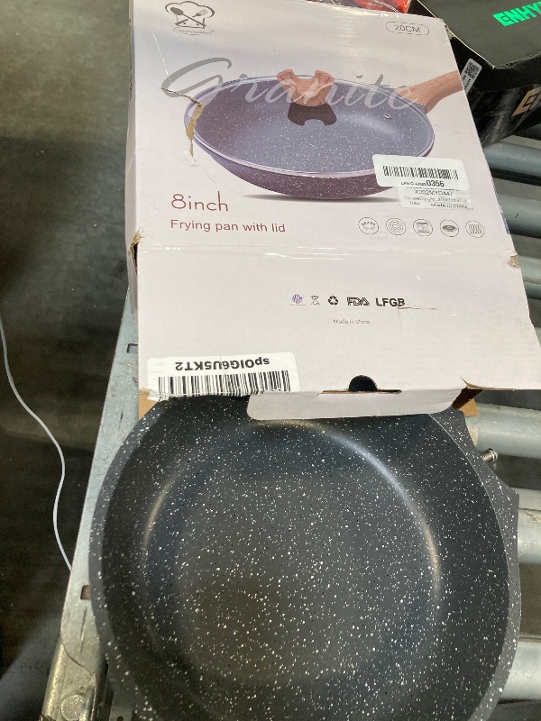 Photo 1 of **MISSING PARTS**Caannasweis Nonstick Granite Frying Pan Skillet, Non Stick Omelette Fry Pans, Omelet Egg Pan, Stone Cookware Chef's Pan, Induction Compatible, PFOA Free (Gray, 8 Inch with Lid)