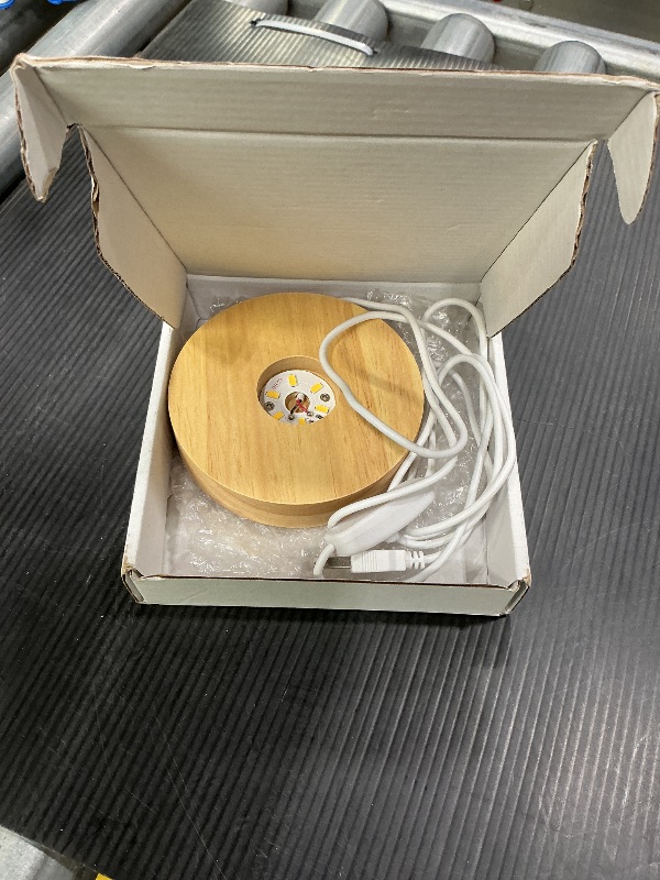 Photo 1 of 4" LED Wood Display Base for Crystals Glass Art, Warm Light Crystal Display Base Stand with 6 LEDs