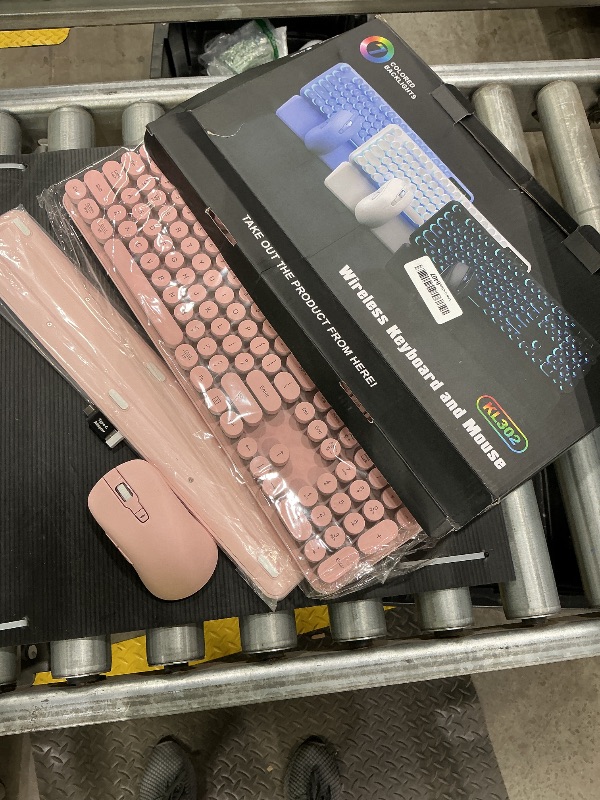 Photo 1 of ***SEE CLERK COMMENTS*** Wireless Keyboard and Mouse Backlit - Typewriter Keyboard with Retro Round Keycaps, Detachable Wrist Rest, Light Up Letters, 2.4G Rechargeable Combo for Mac, Windows, PC, Laptop, Trueque (Pink)
