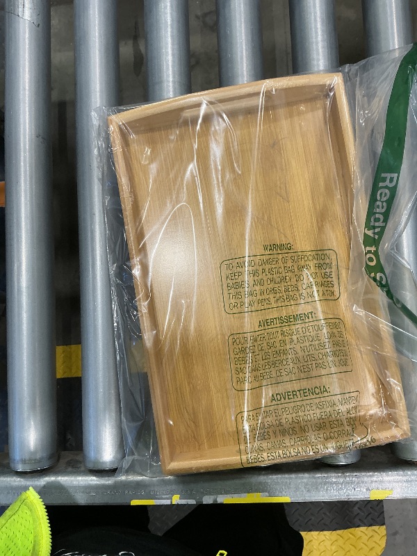 Photo 1 of **MINOR DAMAGE**
Kework Bamboo Serving Tray with Handles, Tabletop Countertop Tea Coffee Breakfast Tray, Organizer Storage Container for Kitchen Bedroom Living Room Office Dining Room Bar, 12.4 x 7.2 x 1.1 Inch