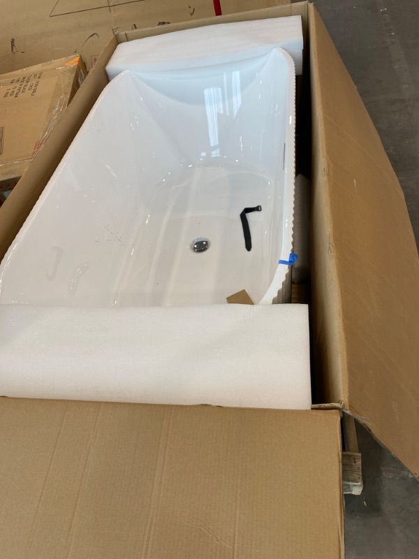 Photo 1 of *Minor Damage - See clerk notes*
67" Acrylic Freestanding Bathtub with Textured Stripes, Deep Soak Tub, Space-Saving, Glossy Surface, Luxury Spa Design for Modern Bathrooms