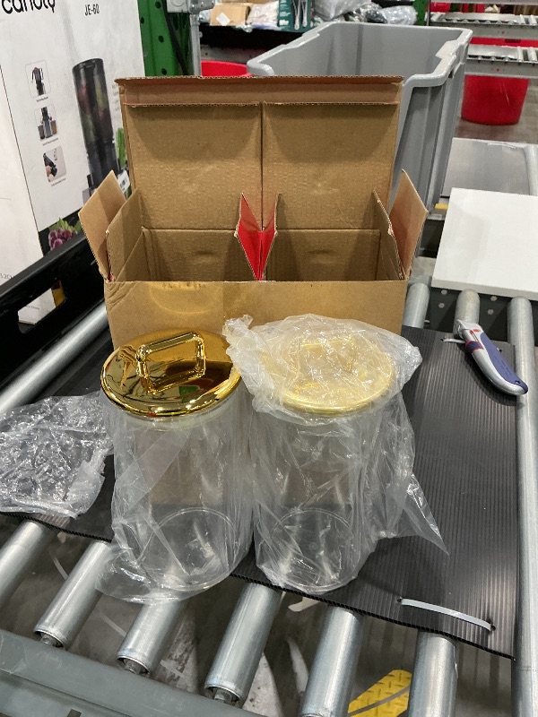 Photo 1 of 2 Pack 32 oz Large Acrylic Storage Apothecary Jar with Gold Airtight Lid | Bathroom Vanity Organizer Containers | Ideal Decorative Canisters for Shells, Bath Salt, Grains, Cotton Ball, Flossers