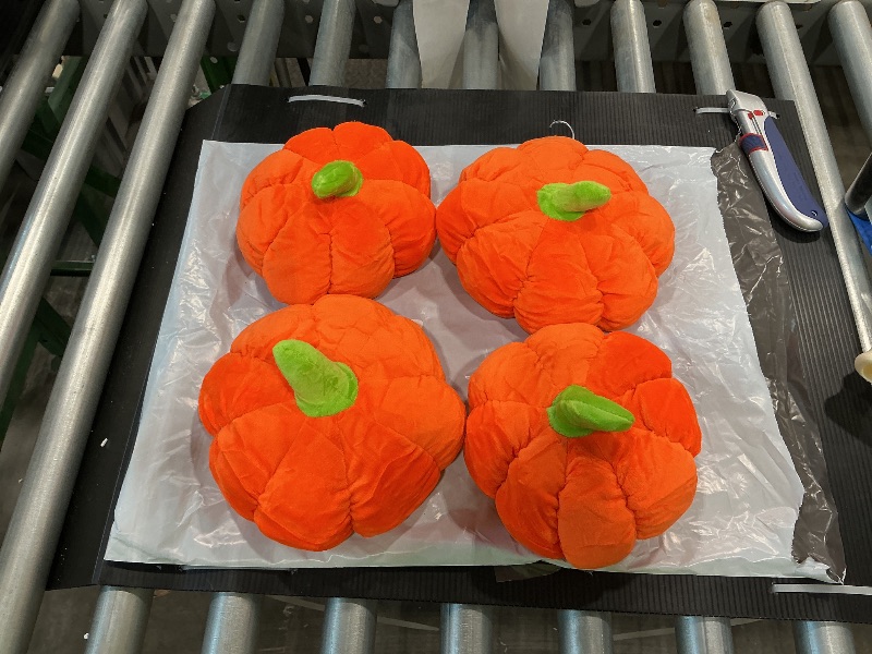 Photo 1 of 4 Pieces Stuffed Pumpkin Fluffy Pumpkin Plush Toy Thanksgiving Halloween Pumpkins Decorative Couch Throw Pillow Pumpkin Toys Gift for Kids Toddlers Babies Orange