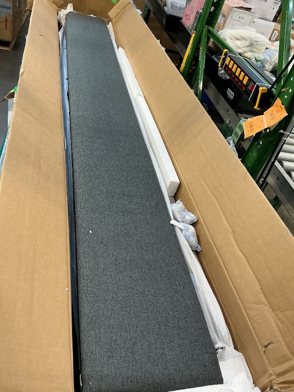 Photo 1 of ***CHECK CLERK NOTES*** Ball & Cast Full Size Upholstered Platform Bed with Twin-Size Trundle & USB Port,Linen Tufted Wood Bedframe W/Remote Control LED Light & Stripe Headboard,Bedroom Furniture for Apartment,Dark Gray