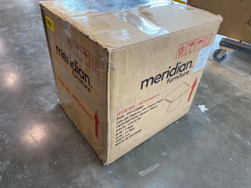 Photo 1 of *Partial Set* Meridian Furniture 467Cream-2A Pavilion Collection Art Deco Bench with Rich Cream Boucle Fabric and Walnut Brown Finished Oak Veneer, 36" W x 15.5" D x 17.5" H, Cream