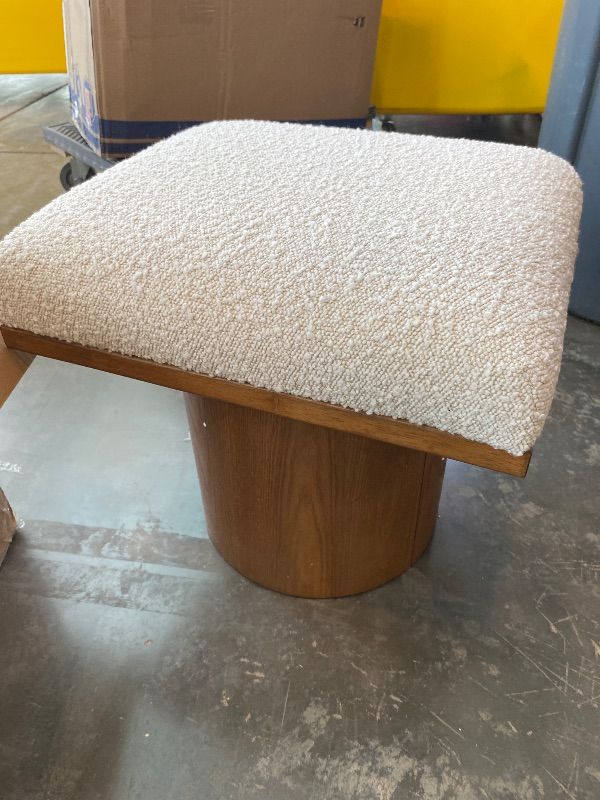 Photo 1 of *Partial Set* Meridian Furniture 467Cream-2A Pavilion Collection Art Deco Bench with Rich Cream Boucle Fabric and Walnut Brown Finished Oak Veneer, 36" W x 15.5" D x 17.5" H, Cream