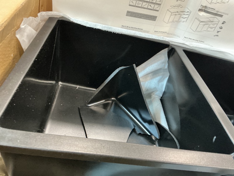 Photo 1 of 32 Inch Black Undermount Kitchen Sink Double bowl-iAnomla 32x18 Undermount Double Bowl Kitchen Sink Matte Black Quartz Composite 50/50 Under Mount Sinks with Accessories