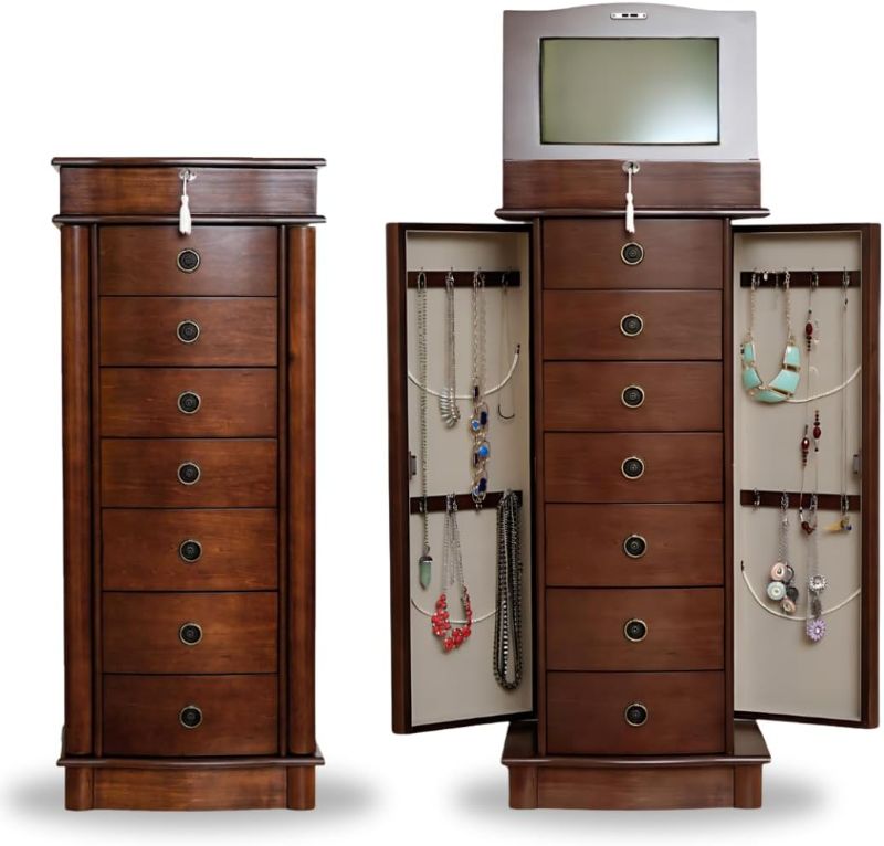 Photo 1 of *USED*Alveare Home Nara Jewelry Armoire – Locking Storage Organizer with Seven Spacious Drawers, Walnut
