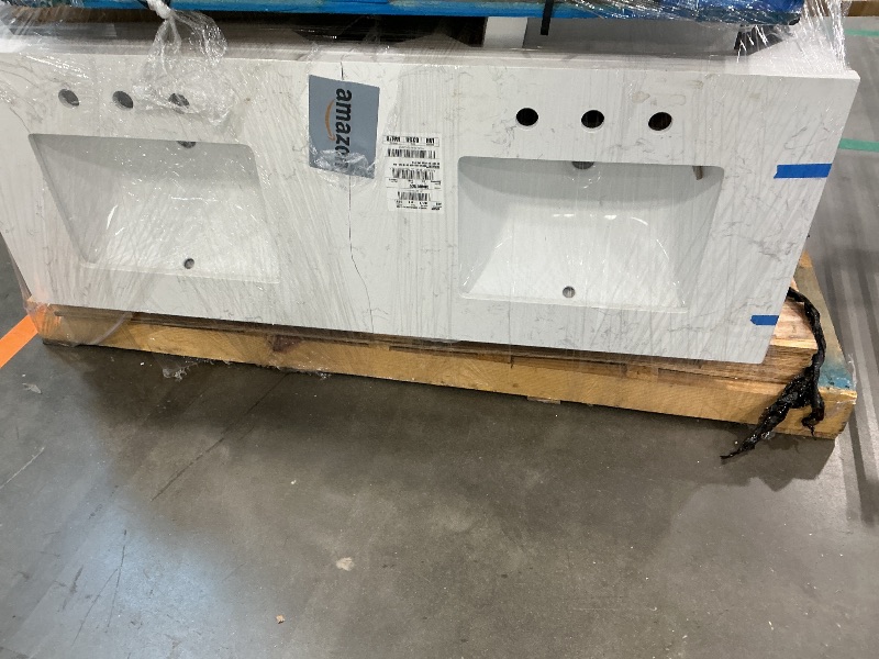 Photo 1 of ***MAJOR DAMAGE*** ***READ CLERK NOTES*** TONYRENA 60" White Bathroom Vanity with Sink, Solid Wood Vanity Cabinet with Carrara Marble Stone Top & Backsplash,Rectangular Undermount Sink,4 Soft Closing Doors, 4 Drawers