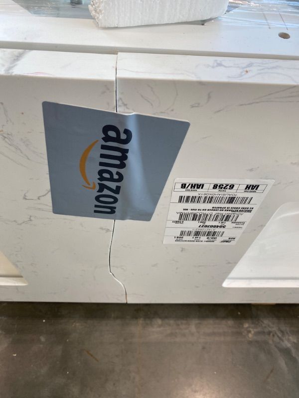 Photo 1 of ***MAJOR DAMAGE*** ***READ CLERK NOTES*** TONYRENA 60" White Bathroom Vanity with Sink, Solid Wood Vanity Cabinet with Carrara Marble Stone Top & Backsplash,Rectangular Undermount Sink,4 Soft Closing Doors, 4 Drawers