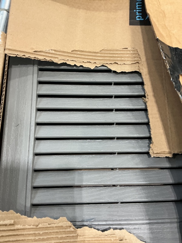 Photo 1 of 14 1/2"W x 60"H Lifetime Vinyl, Standard Cathedral Top Center Mullion, Open Louver Shutters, w/Installation Shutter-Lok's & Matching Screws (Per Pair), Storm Cloud