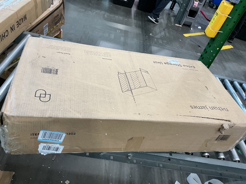 Photo 1 of *PARTIAL SET* Nathan James Enloe Modern Sideboard Buffet Storage Accent Cabinet TV Stand with Doors in Rustic Walnut Finish and Black Matte Metal Base for Hallway, Kitchen or Living Room, Walnut/Black, BOX 1 of 3