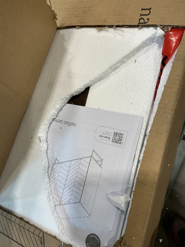 Photo 1 of *PARTIAL SET* Nathan James Enloe Modern Sideboard Buffet Storage Accent Cabinet TV Stand with Doors in Rustic Walnut Finish and Black Matte Metal Base for Hallway, Kitchen or Living Room, Walnut/Black, BOX 1 of 3