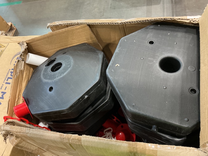 Photo 1 of 12 Pack Traffic Delineator Post Cones Include Fillable Base Expandable Traffic Safety Barrier 5 Feet Plastic Chain, Industrial Safety Cones Construction Cones for Parking Lot (Red and White)