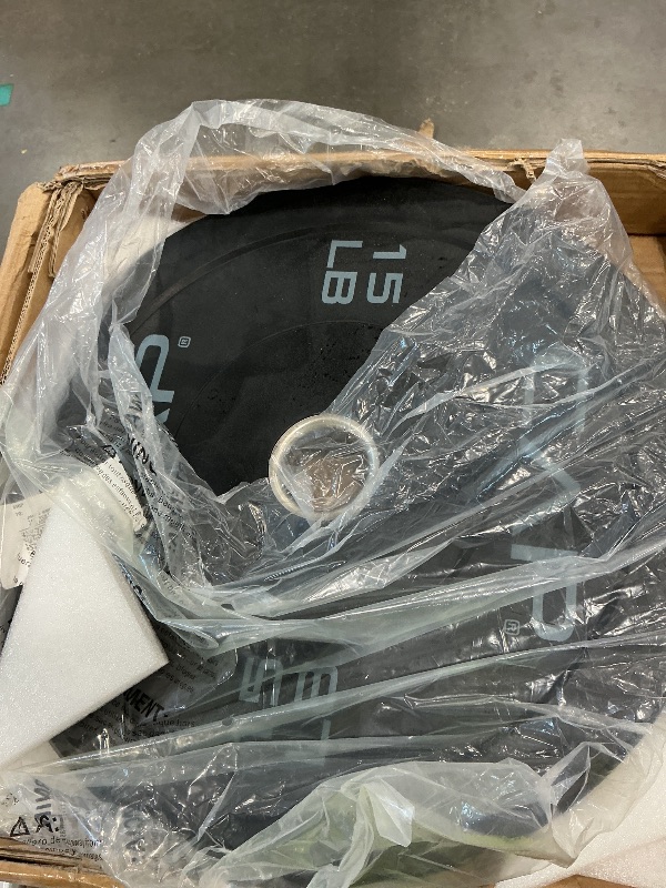 Photo 1 of **ONLY 2 15lbs** Barbell 260 LB Economy Olympic Bumper Plate Set with Color Logo | Black