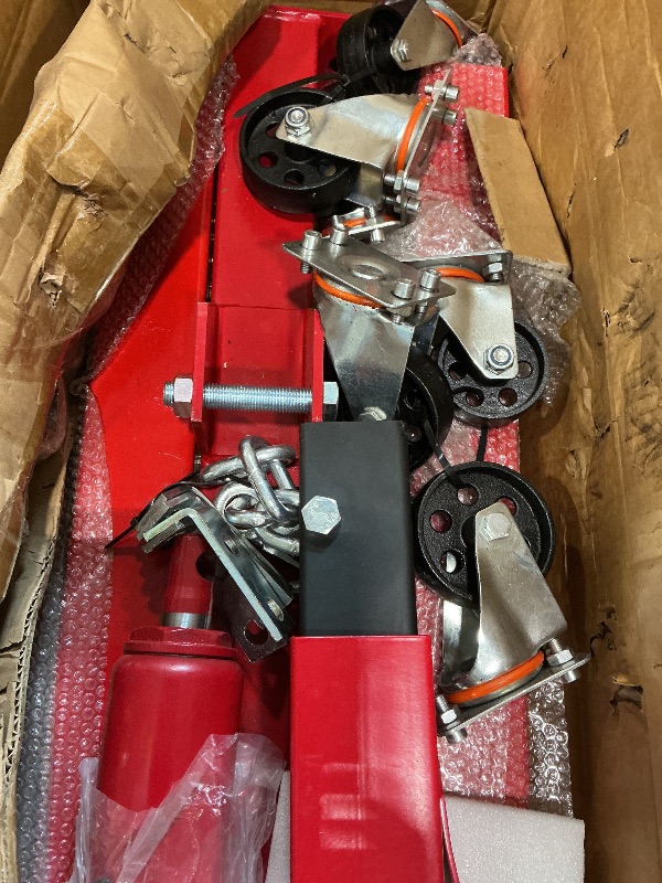 Photo 1 of *Missing Parts*
2 Ton Hydraulic Engine Hoist with Leveler, 4400 LB Foldable Mobile Cherry Picker with 6 Casters & Adjustable Telescopic Booms, Heavy Duty Engine Crane for Garage, Warehouse, Auto Repair, Red