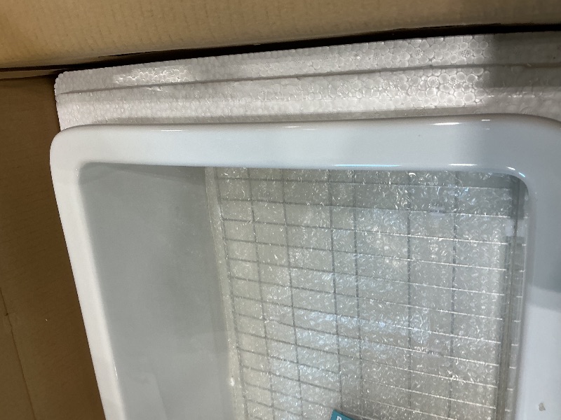 Photo 5 of HOMLYLINK Undermount Kitchen Sink White 32 x 19 Inch, Offset Drain 10" High Top Mount Fireclay Sink Drop In Single Bowl, Dual Mount, with Custom Accessory 2 Types, for Kitchen