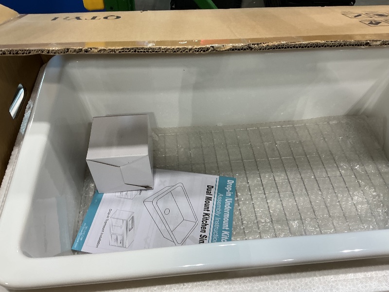 Photo 1 of HOMLYLINK Undermount Kitchen Sink White 32 x 19 Inch, Offset Drain 10" High Top Mount Fireclay Sink Drop In Single Bowl, Dual Mount, with Custom Accessory 2 Types, for Kitchen