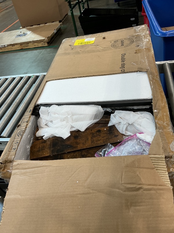 Photo 1 of *Missing parts/LOOK AT PIC* GarveeHome 82" Double Dog Crate Furniture, Large Dog Kennel Indoor for 2 Dogs, Heavy Duty Wooden Dog Crate TV Stand with 4 Drawers and Shelves, White/Brown