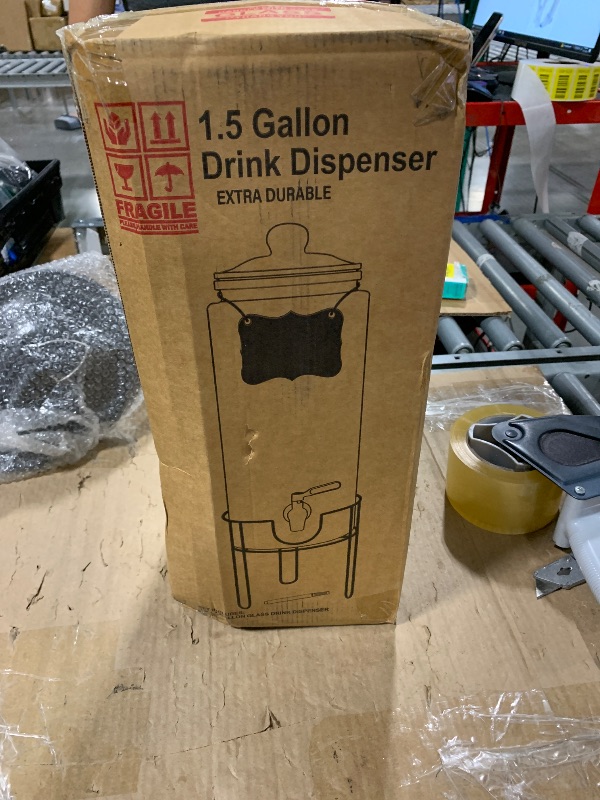 Photo 1 of 1.5 Gallon Drink dispenser, Glass Beverage Dispenser With Stand, Drink Dispensers for Parties With Stainless Steel Spigot + Marker & Chalkboard 100% Leakproof. Perfect For Parties And Daily Use