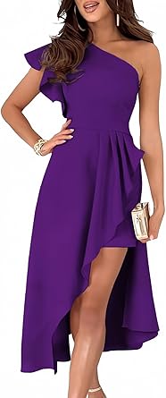 Photo 1 of ***PRICE  39.99****Dokotoo Womens One Shoulder Sleeveless Ruffle Empire Waist Asymmetrical High-Low Bodycon Formal Wedding Guest Midi Dresses SIZE SMALL