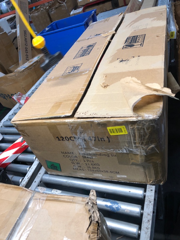 Photo 1 of GGW Commercial Sink with Drainboard, Stainless Steel Utility Sink with Pull-out Faucet, Free Standing Single Bowl Kitchen Sink with Workbench for Restaurant, Garage, Outoor, 21.7"D x 47.2"W x 37"H